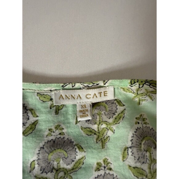 Anna Cate XS Mint Green Floral Cotton Puff Sleeve Midi Dress Boho Tiered - Picture 6 of 9